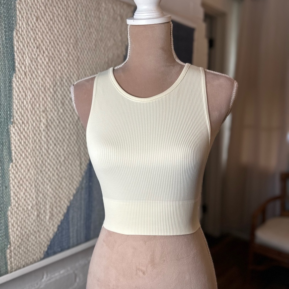 Princess Polly Creamy Ivory Ribbed Low Side Bralette/Tank Top - Picture 2 of 9